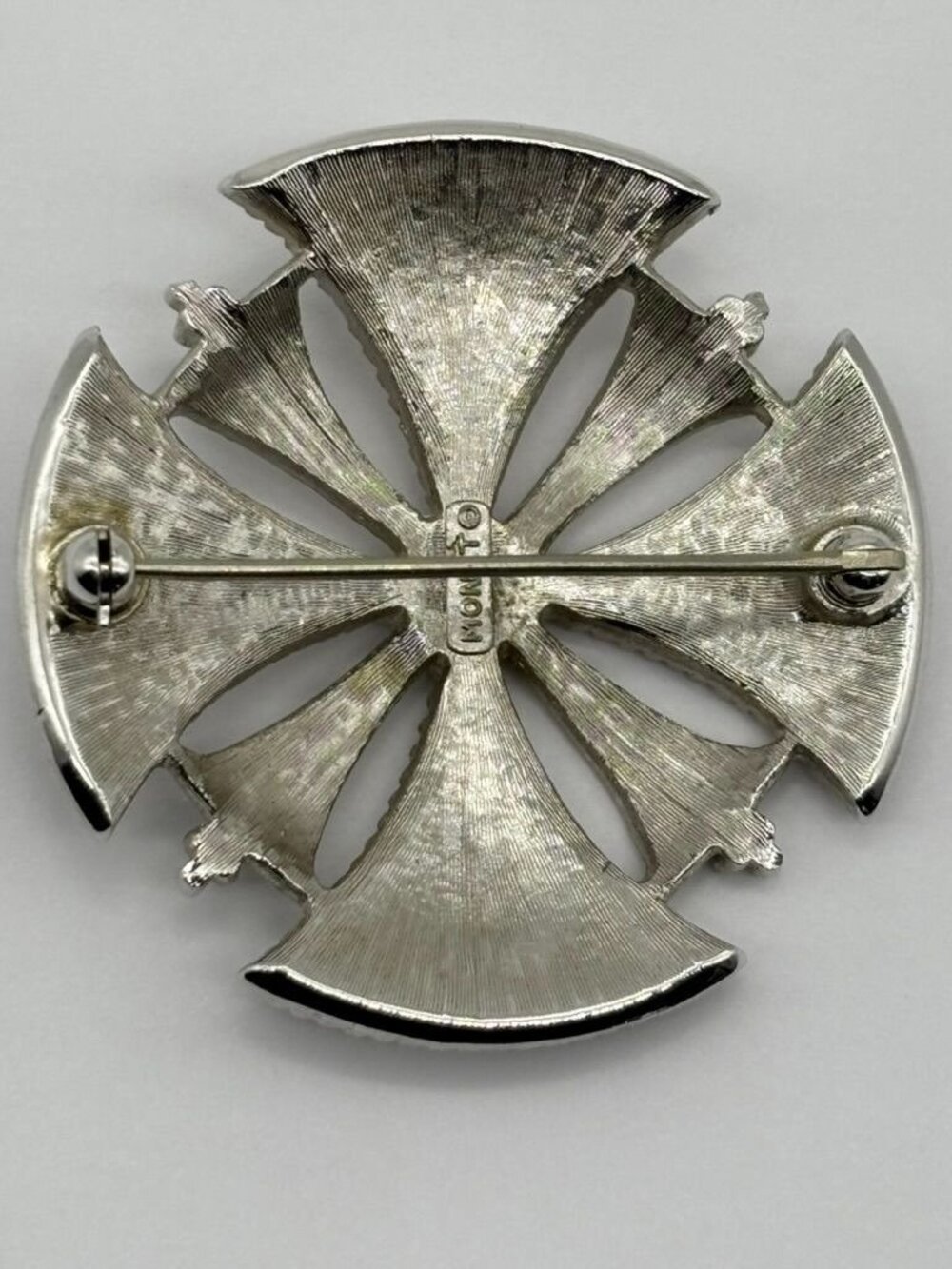 Vintage Monet Maltese Cross Etruscan Revival Brooch Silver-Tone Beaded Detailing - Picture 12 of 15
